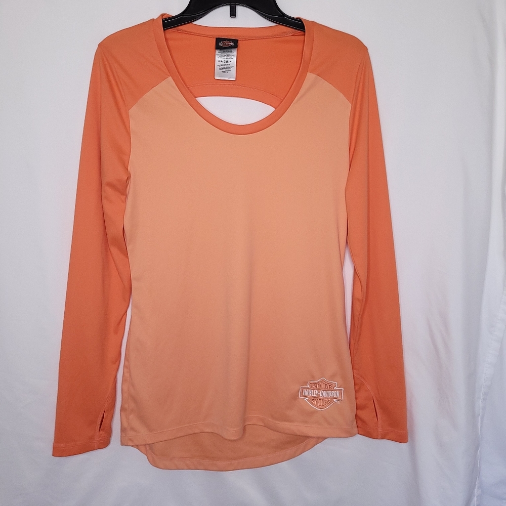 HARLEY DAVIDSON Womens Athletic Style Long Sleeve Shirt With Cutout Back Detail
